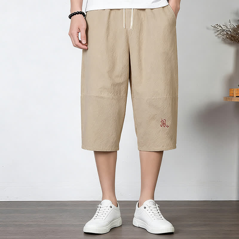 Buddha Stones Pantaloni harem da uomo in cotone e lino, lunghezza capri, con coulisse e tasche. - image 14