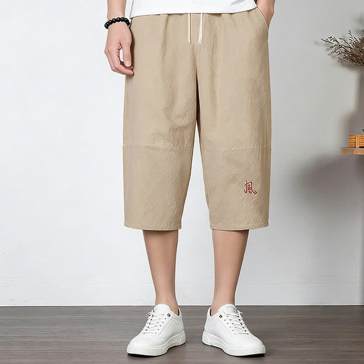 Buddha Stones Pantaloni harem da uomo in cotone e lino, lunghezza capri, con coulisse e tasche. - image 14