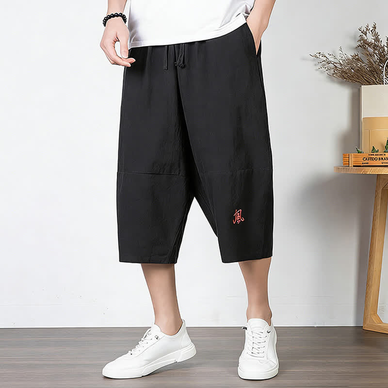 Buddha Stones Pantaloni harem da uomo in cotone e lino, lunghezza capri, con coulisse e tasche. - image 10