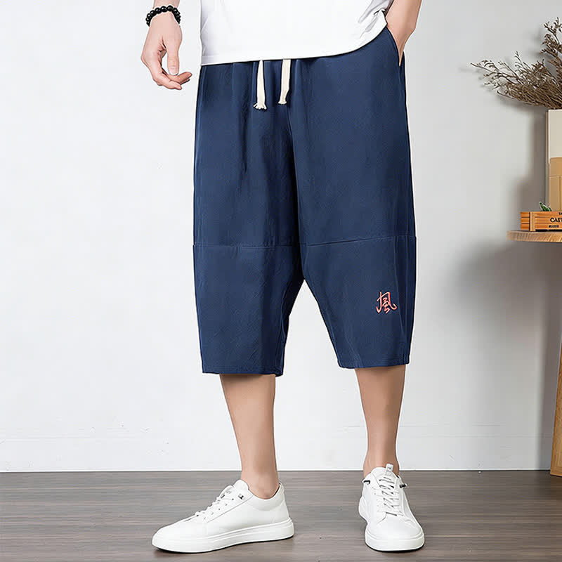 Buddha Stones Pantaloni harem da uomo in cotone e lino, lunghezza capri, con coulisse e tasche. - image 16