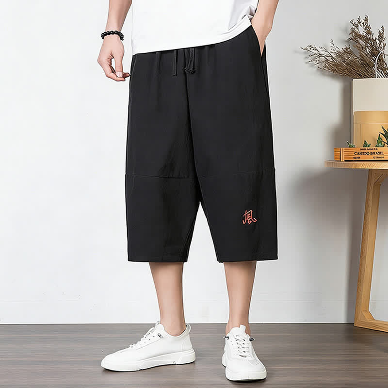 Buddha Stones Pantaloni harem da uomo in cotone e lino, lunghezza capri, con coulisse e tasche. - Nero - US/UK/AU54, EU64 (9XL) - image 9