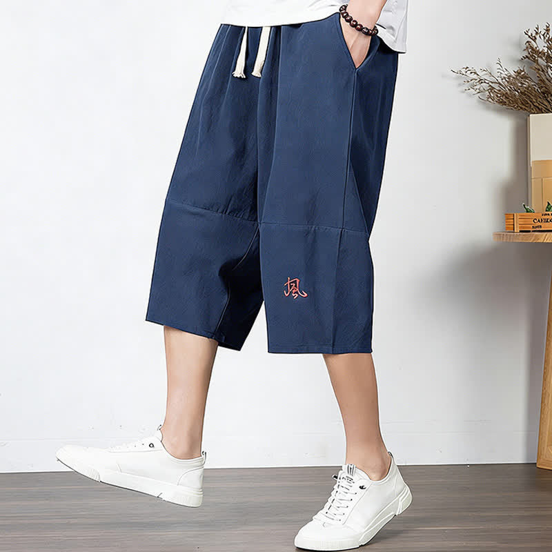 Buddha Stones Pantaloni harem da uomo in cotone e lino, lunghezza capri, con coulisse e tasche. - image 17