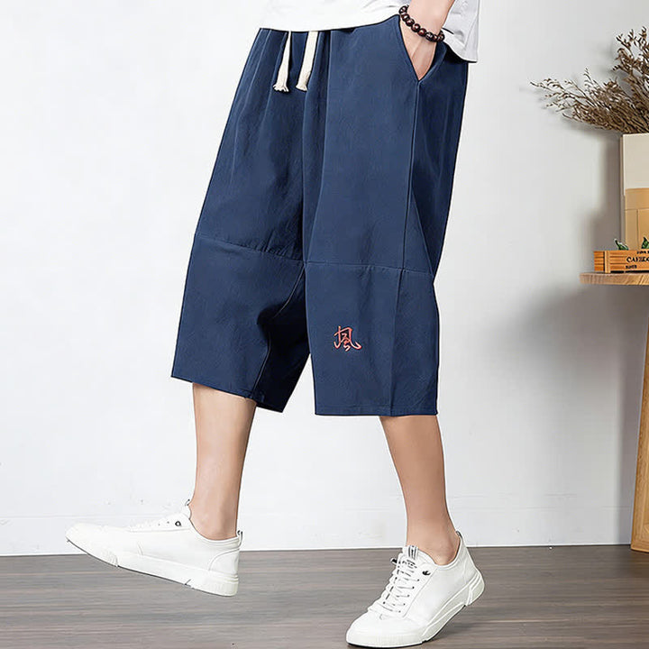 Buddha Stones Pantaloni harem da uomo in cotone e lino, lunghezza capri, con coulisse e tasche. - image 17