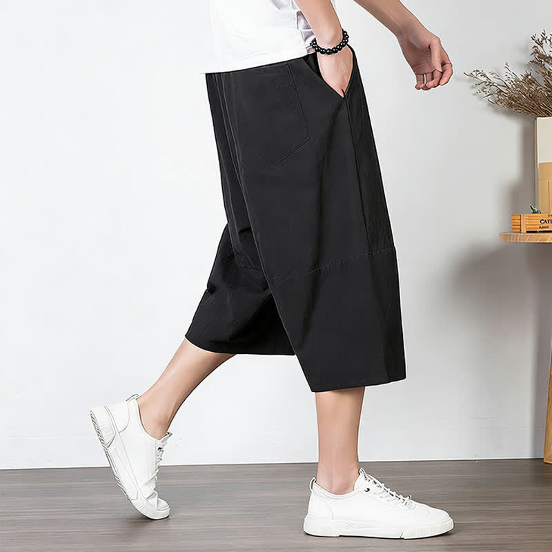 Buddha Stones Pantaloni harem da uomo in cotone e lino, lunghezza capri, con coulisse e tasche. - image 11