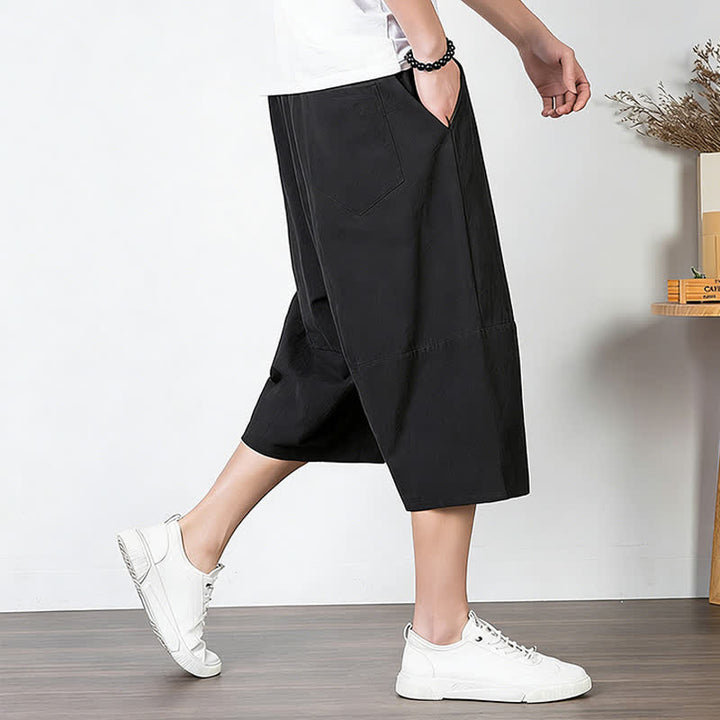Buddha Stones Pantaloni harem da uomo in cotone e lino, lunghezza capri, con coulisse e tasche. - image 11
