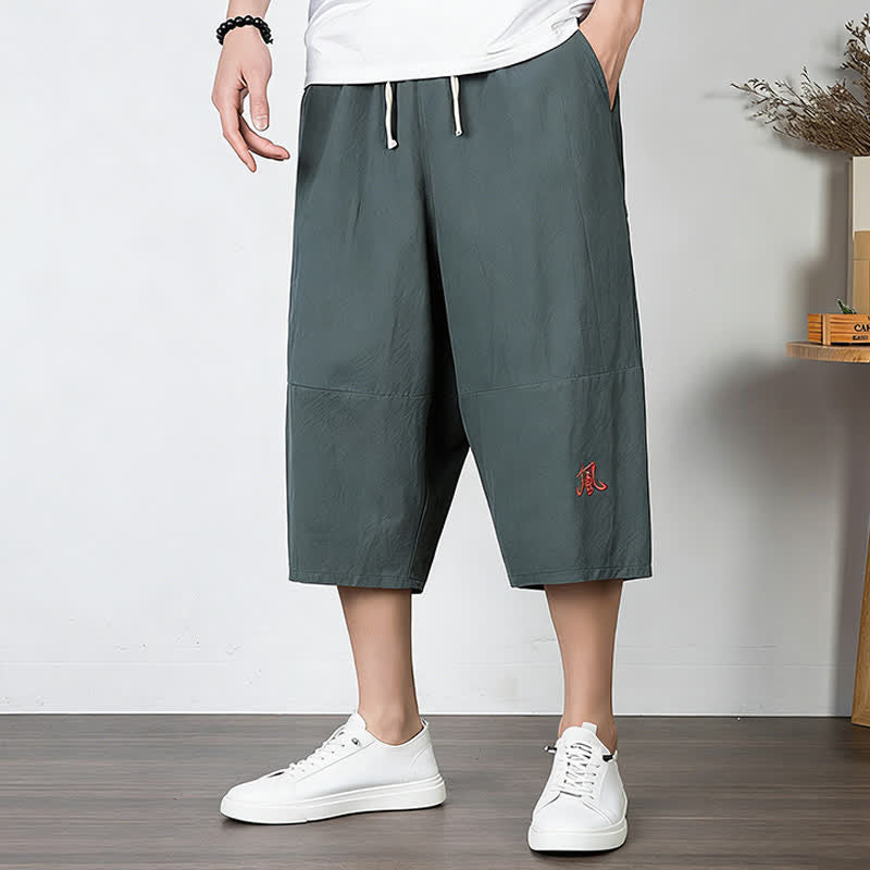 Buddha Stones Pantaloni harem da uomo in cotone e lino, lunghezza capri, con coulisse e tasche. - Grigio ardesia chiaro - US/UK/AU54, EU64 (9XL) - image 0
