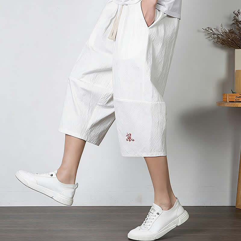 Buddha Stones Pantaloni harem da uomo in cotone e lino, lunghezza capri, con coulisse e tasche. - Bianco - US/UK/AU54, EU64 (9XL) - image 6