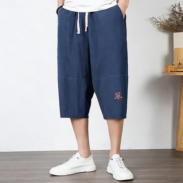 Buddha Stones Pantaloni harem da uomo in cotone e lino, lunghezza capri, con coulisse e tasche. - Blu scuro - US/UK/AU54, EU64 (9XL) - image 15