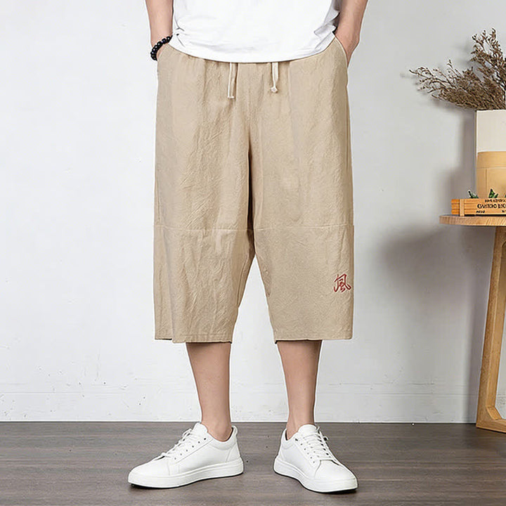Buddha Stones Pantaloni harem da uomo in cotone e lino, lunghezza capri, con coulisse e tasche. - image 13