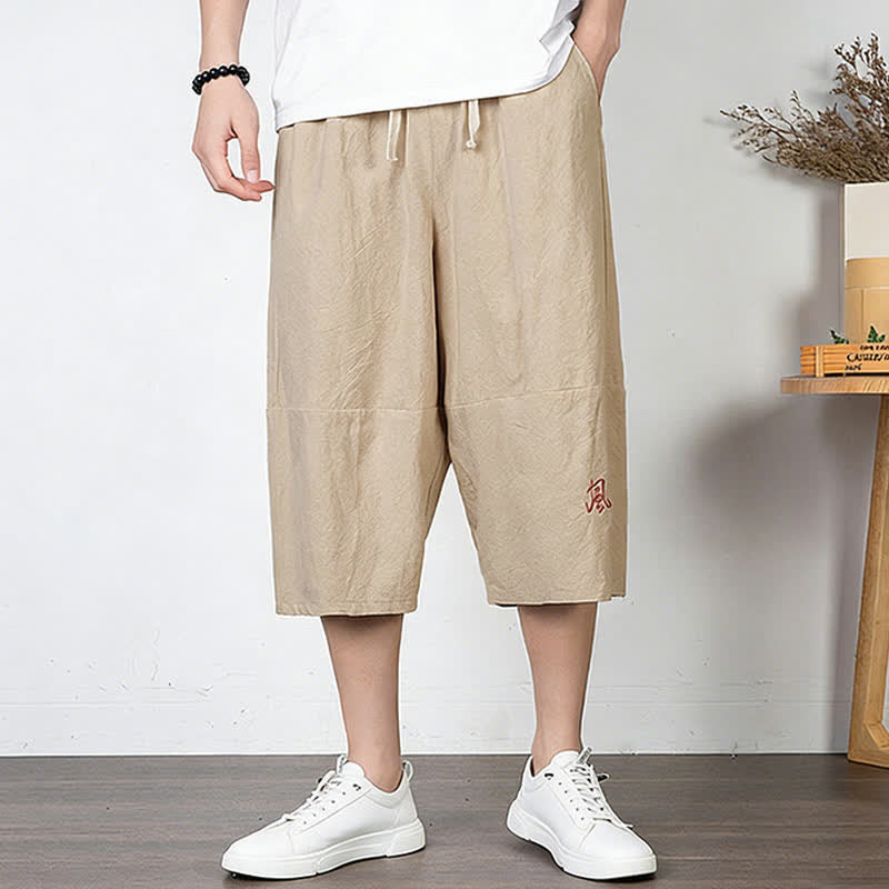 Buddha Stones Pantaloni harem da uomo in cotone e lino, lunghezza capri, con coulisse e tasche. - Grano - US/UK/AU54, EU64 (9XL) - image 12
