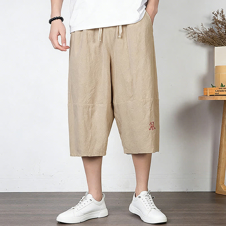Buddha Stones Pantaloni harem da uomo in cotone e lino, lunghezza capri, con coulisse e tasche. - Grano - US/UK/AU54, EU64 (9XL) - image 12