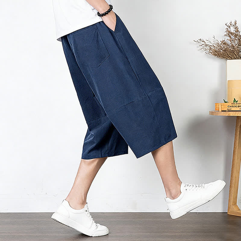 Buddha Stones Pantaloni harem da uomo in cotone e lino, lunghezza capri, con coulisse e tasche. - image 18