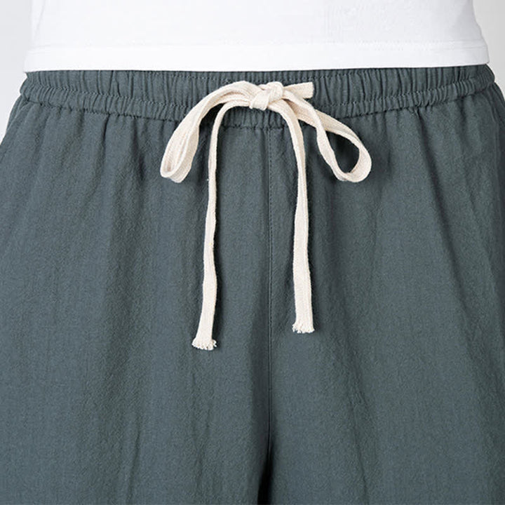 Buddha Stones Pantaloni harem da uomo in cotone e lino, lunghezza capri, con coulisse e tasche. - image 2