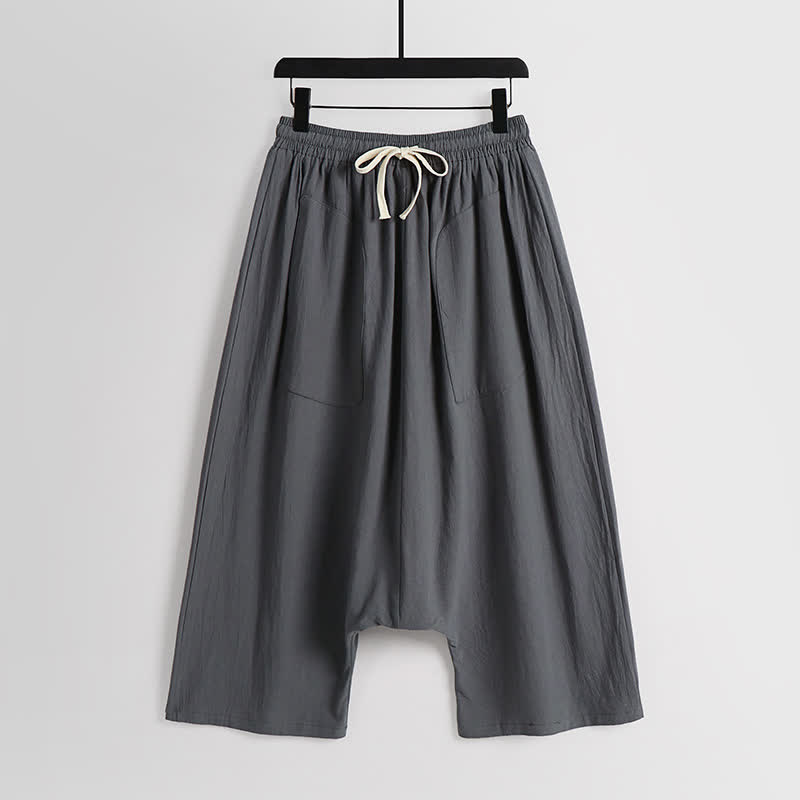 Buddha Stones Pantaloni harem da uomo in cotone e lino, modello a cavallo basso, lunghezza 7-8. - Grigio tenue - US/UK/AU54, EU64 (9XL) - image 10