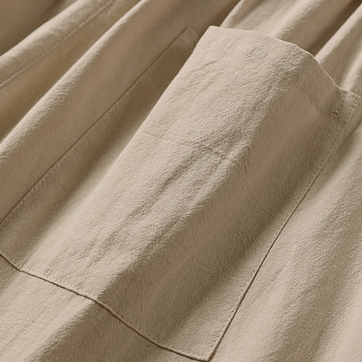 Buddha Stones Pantaloni estivi da uomo in cotone e lino a gamba larga, lunghezza capri, con ricami e tasche. - image 9
