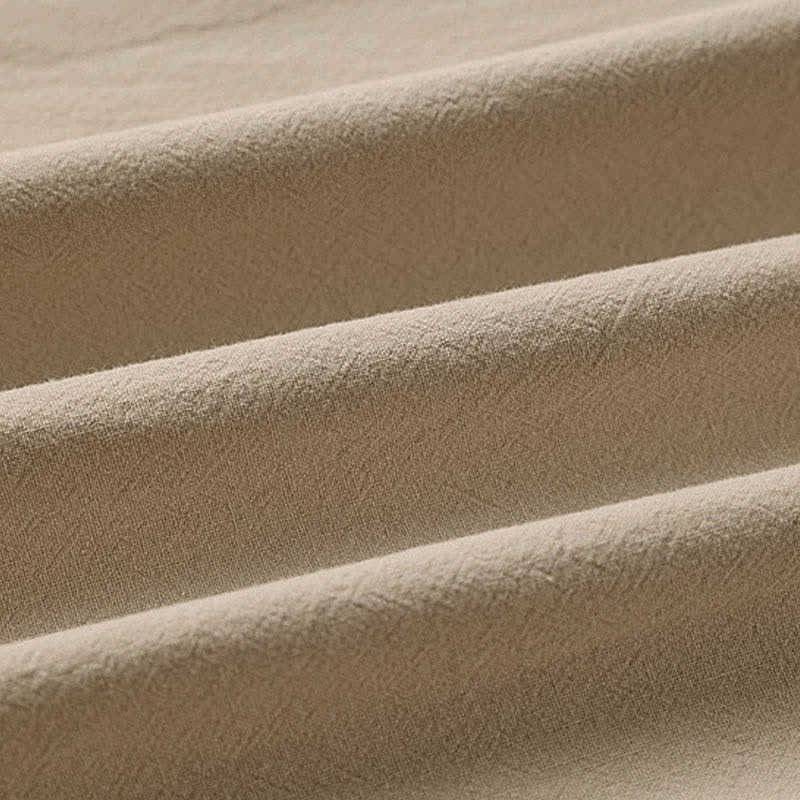 Buddha Stones Pantaloni estivi da uomo in cotone e lino a gamba larga, lunghezza capri, con ricami e tasche. - image 10