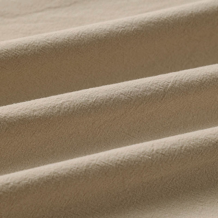 Buddha Stones Pantaloni estivi da uomo in cotone e lino a gamba larga, lunghezza capri, con ricami e tasche. - image 10