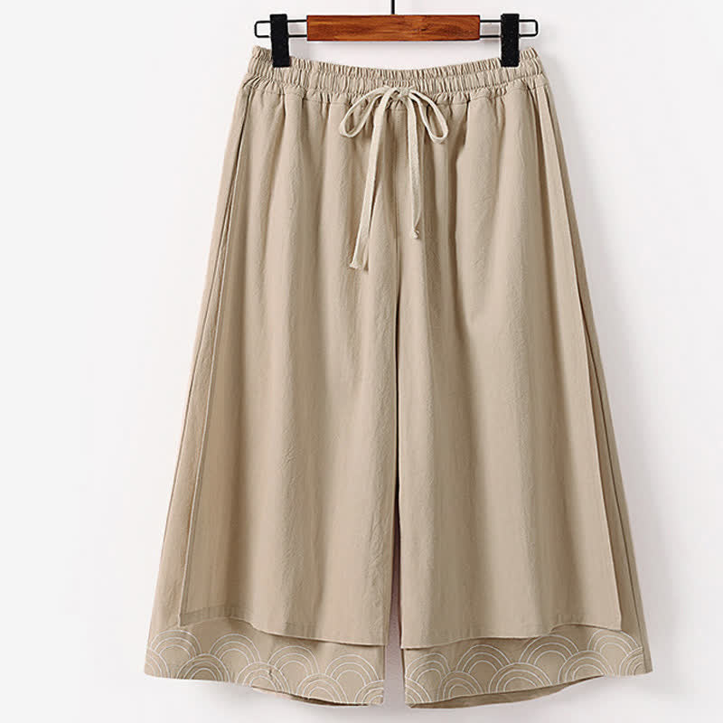 Buddha Stones Pantaloni estivi da uomo in cotone e lino a gamba larga, lunghezza capri, con ricami e tasche. - Tan - US/UK/AU50, EU60 (7XL) - image 4