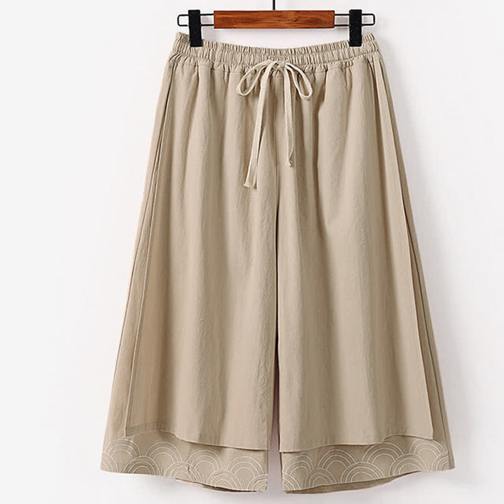 Buddha Stones Pantaloni estivi da uomo in cotone e lino a gamba larga, lunghezza capri, con ricami e tasche. - Tan - US/UK/AU50, EU60 (7XL) - image 4