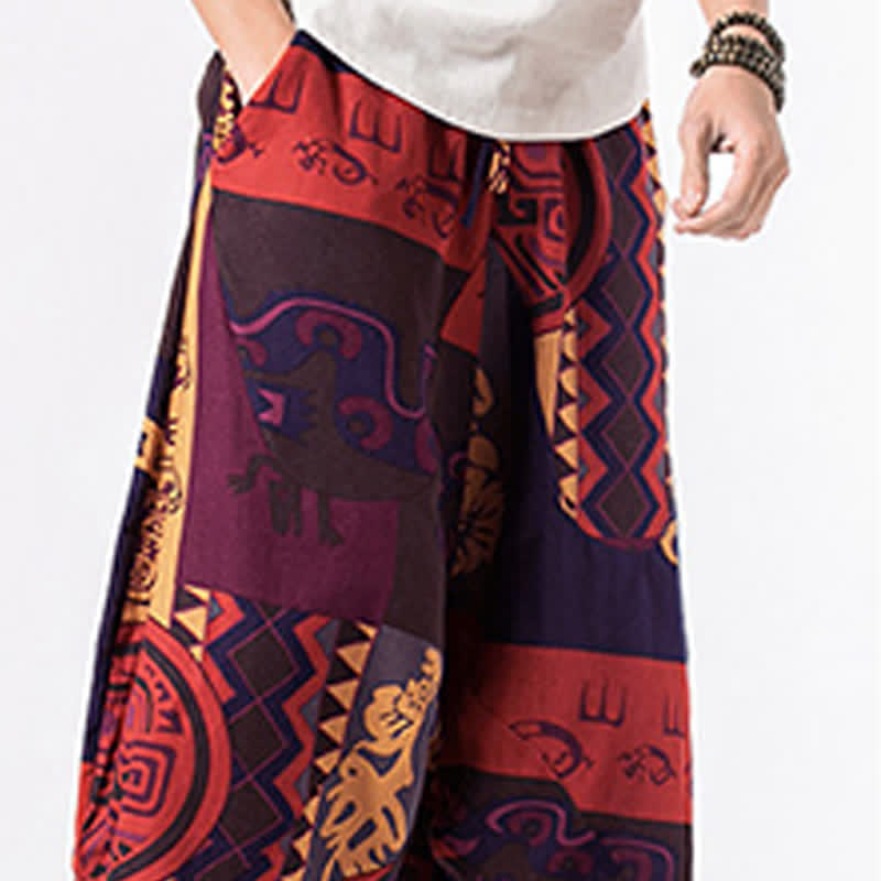 Buddha Stones Pantaloni harem da uomo, lunghezza 7-8, con tasche, stampa etnica, motivo floreale e geometrico. - image 15
