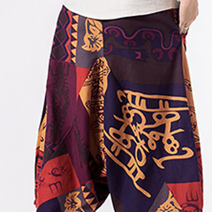 Buddha Stones Pantaloni harem da uomo, lunghezza 7-8, con tasche, stampa etnica, motivo floreale e geometrico. - image 13