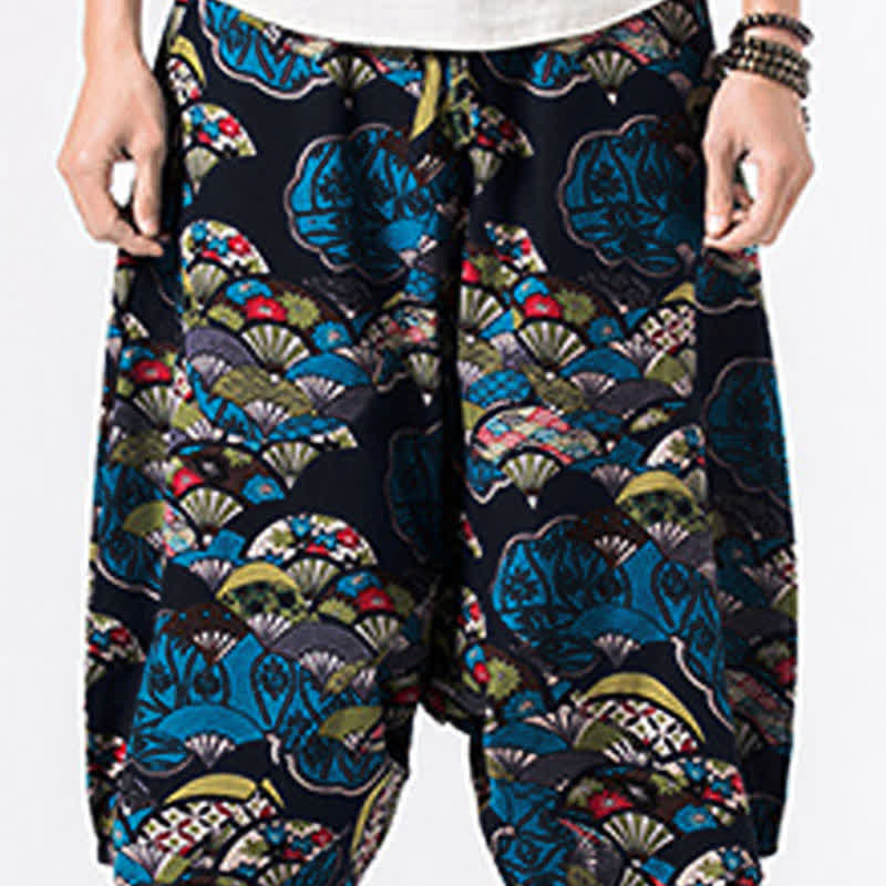 Buddha Stones Pantaloni harem da uomo, lunghezza 7-8, con tasche, stampa etnica, motivo floreale e geometrico. - image 4