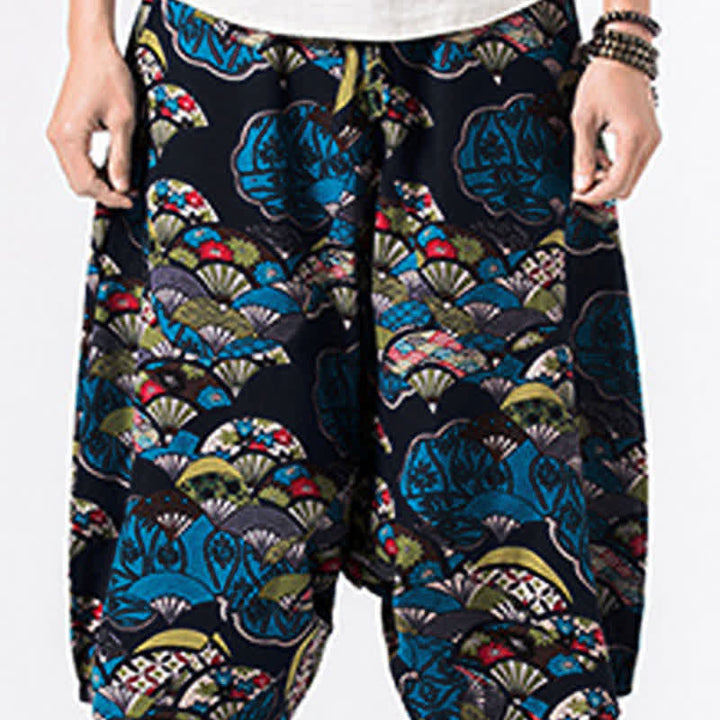 Buddha Stones Pantaloni harem da uomo, lunghezza 7-8, con tasche, stampa etnica, motivo floreale e geometrico. - image 4