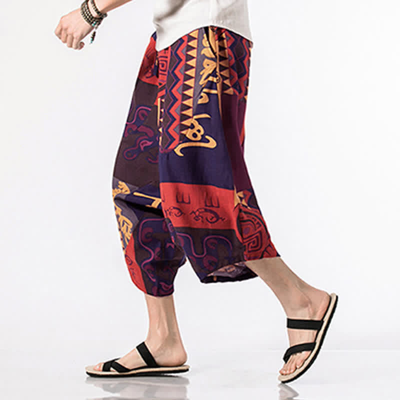 Buddha Stones Pantaloni harem da uomo, lunghezza 7-8, con tasche, stampa etnica, motivo floreale e geometrico. - image 12