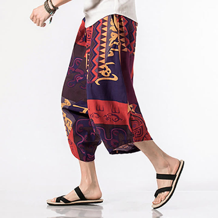 Buddha Stones Pantaloni harem da uomo, lunghezza 7-8, con tasche, stampa etnica, motivo floreale e geometrico. - image 12