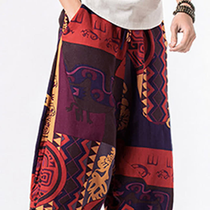 Buddha Stones Pantaloni harem da uomo, lunghezza 7-8, con tasche, stampa etnica, motivo floreale e geometrico. - image 16