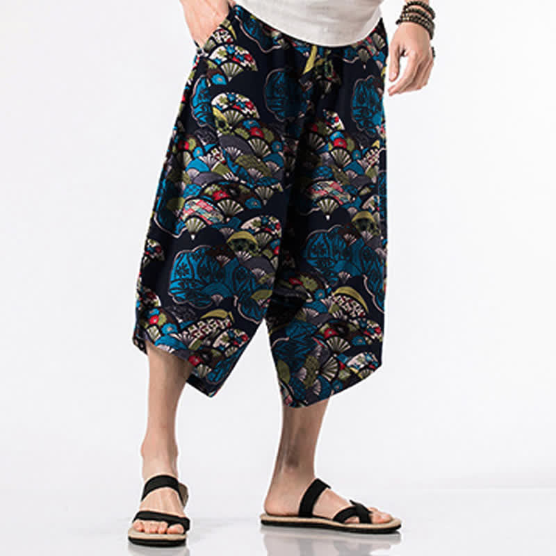 Buddha Stones Pantaloni harem da uomo, lunghezza 7-8, con tasche, stampa etnica, motivo floreale e geometrico. - image 3