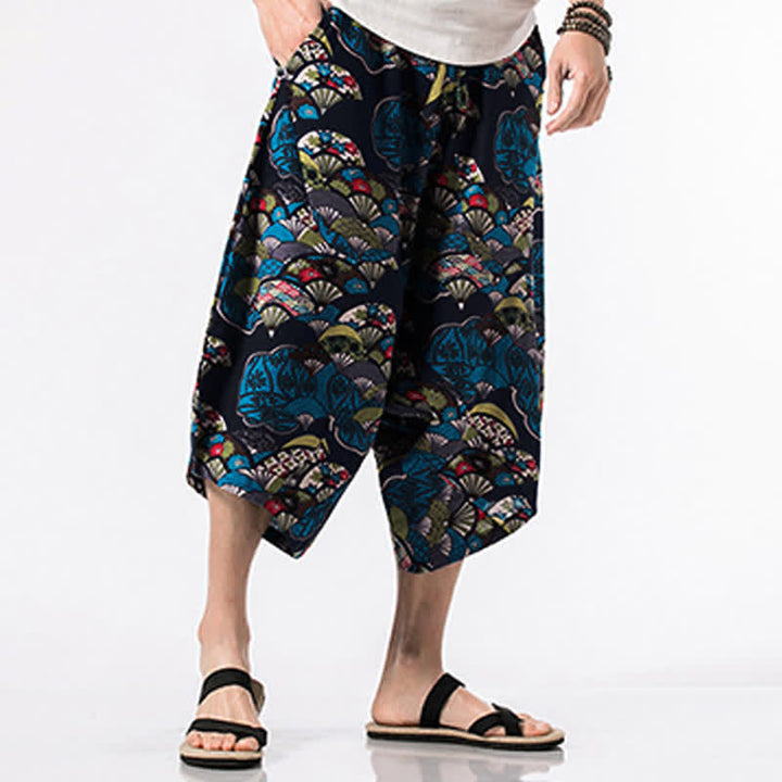 Buddha Stones Pantaloni harem da uomo, lunghezza 7-8, con tasche, stampa etnica, motivo floreale e geometrico. - image 3