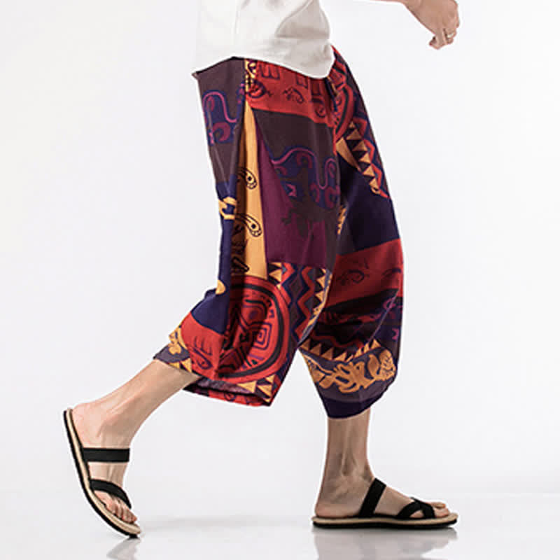 Buddha Stones Pantaloni harem da uomo, lunghezza 7-8, con tasche, stampa etnica, motivo floreale e geometrico. - image 11