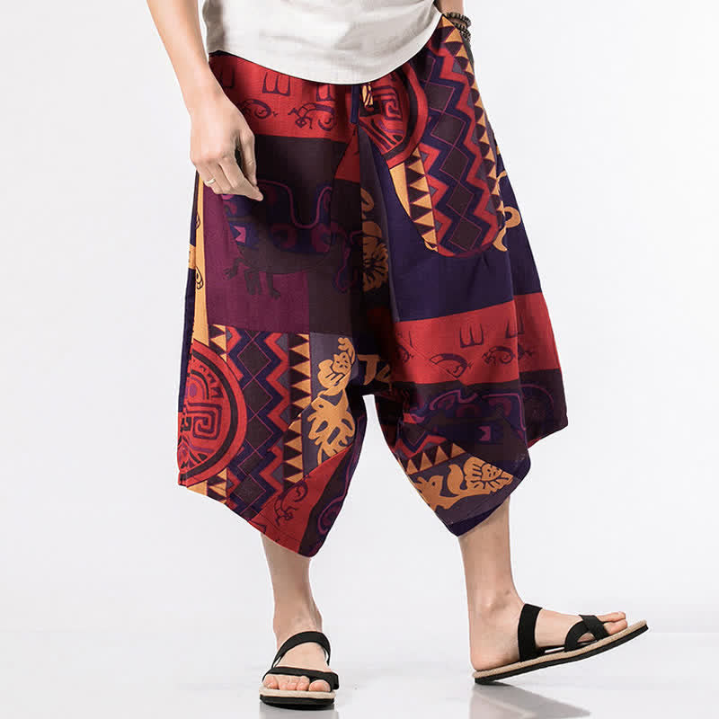 Buddha Stones Pantaloni harem da uomo, lunghezza 7-8, con tasche, stampa etnica, motivo floreale e geometrico. - Geometrico - US/UK/AU46, EU56 (5XL) - image 8