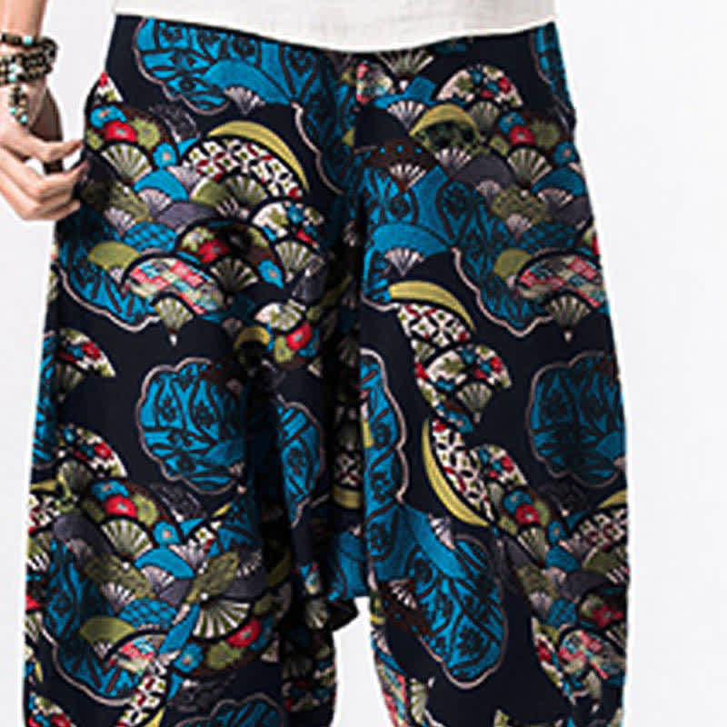 Buddha Stones Pantaloni harem da uomo, lunghezza 7-8, con tasche, stampa etnica, motivo floreale e geometrico. - image 6
