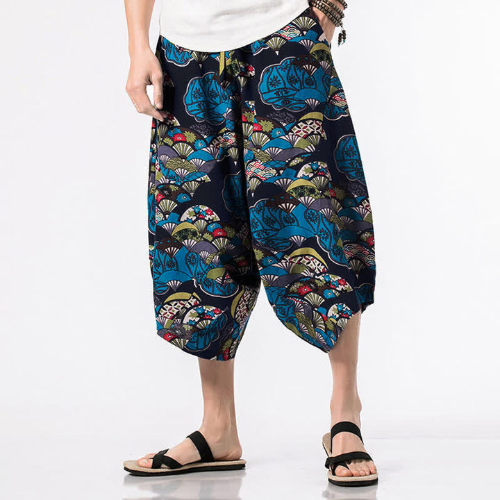 Buddha Stones Pantaloni harem da uomo, lunghezza 7-8, con tasche, stampa etnica, motivo floreale e geometrico. - Fan - US/UK/AU46, EU56 (5XL) - image 0