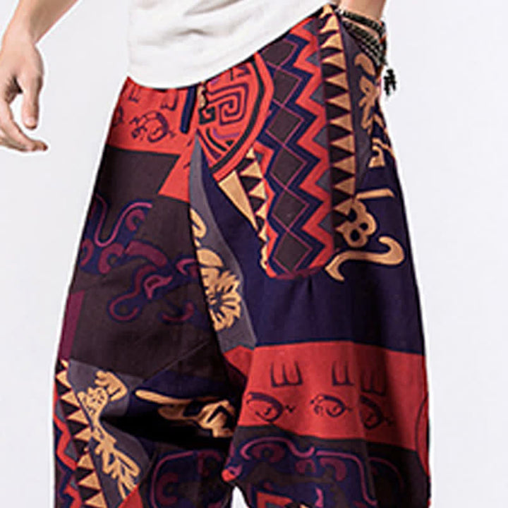 Buddha Stones Pantaloni harem da uomo, lunghezza 7-8, con tasche, stampa etnica, motivo floreale e geometrico. - image 14