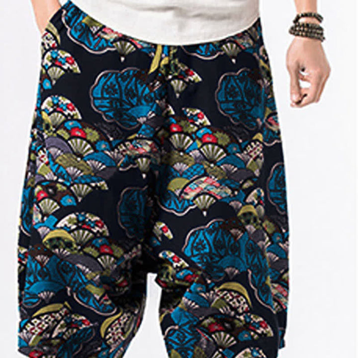 Buddha Stones Pantaloni harem da uomo, lunghezza 7-8, con tasche, stampa etnica, motivo floreale e geometrico. - image 5