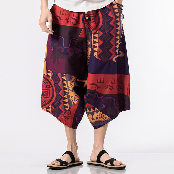 Buddha Stones Pantaloni harem da uomo, lunghezza 7-8, con tasche, stampa etnica, motivo floreale e geometrico. - image 10