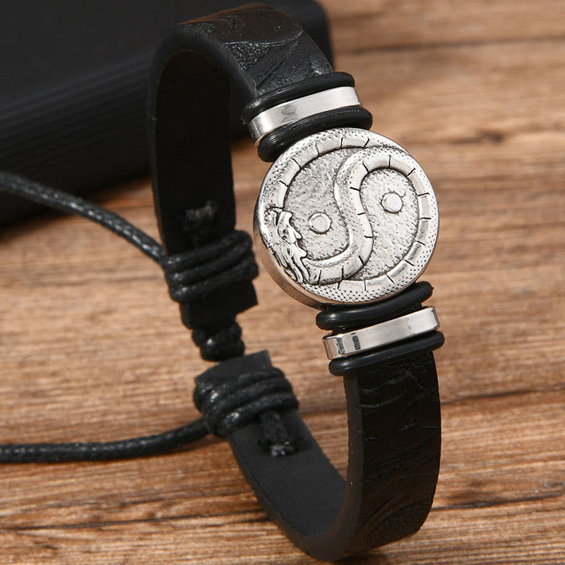 Buddha Stones Bracciale rotondo in pelle con drago Yin Yang inciso, simbolo di equilibrio. - image 7