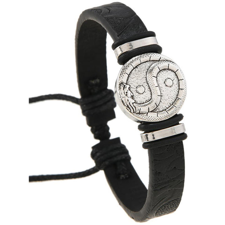 Buddha Stones Bracciale rotondo in pelle con drago Yin Yang inciso, simbolo di equilibrio. - image 8