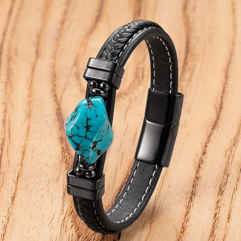 Buddha Stones Bracciale audace in pelle intrecciata turchese sintetica - Pelle blu - 21 cm - image 1