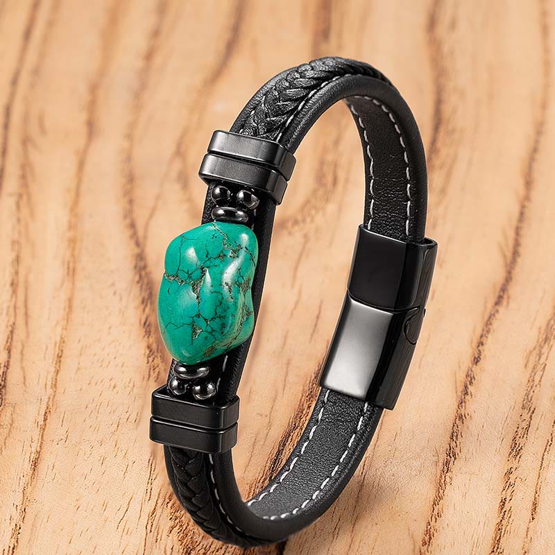 Buddha Stones Bracciale audace in pelle intrecciata turchese sintetica - Pelle verde - 21 cm - image 2