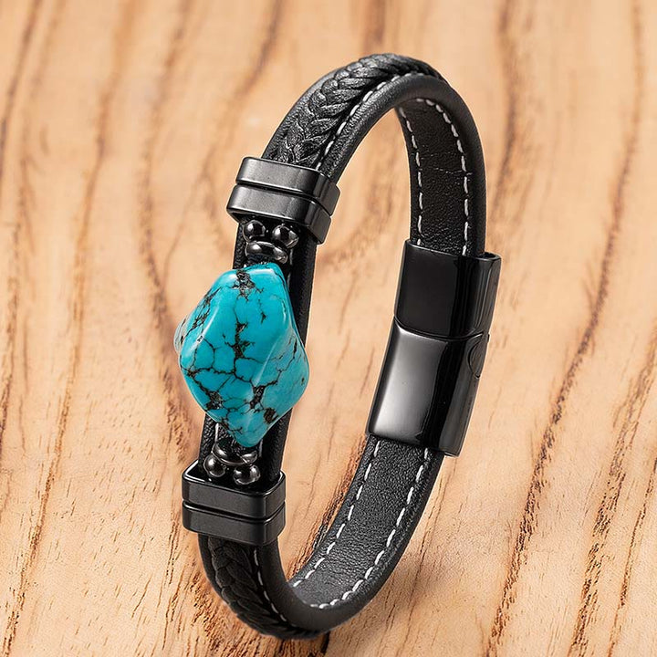 Buddha Stones Bracciale audace in pelle intrecciata turchese sintetica - Pelle blu - 21 cm - image 1