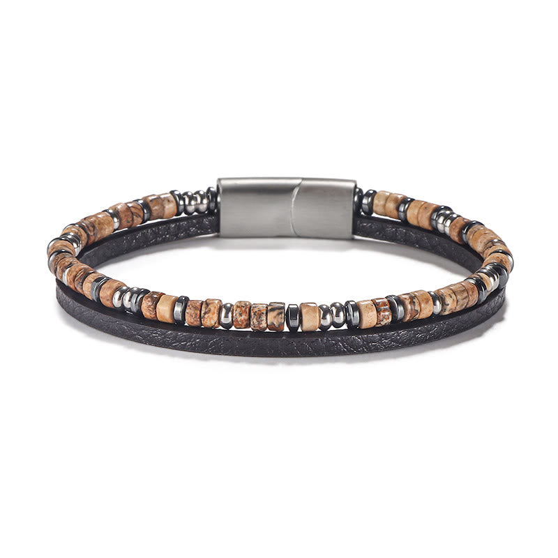 Buddha Stones Bracciale in pelle con perline di lapislazzuli occhio di tigre - Occhio di tigre (circonferenza del polso: 18-19 cm) - Perline rondelle, perline distanziatrici rotonde - image 8
