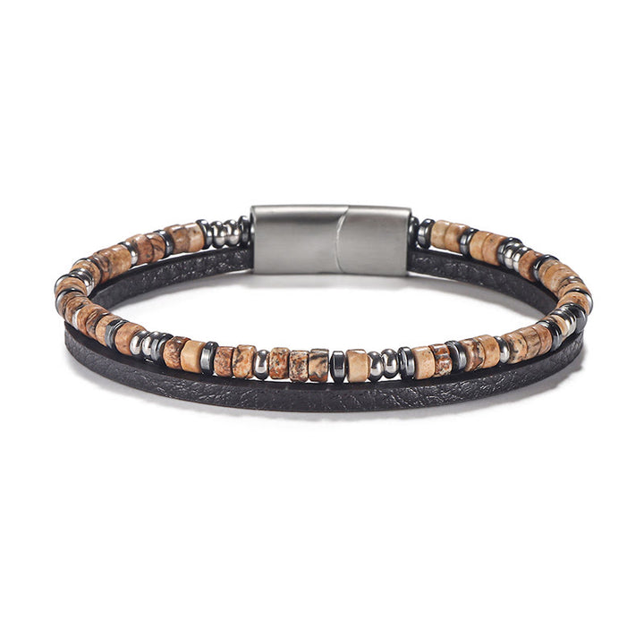Buddha Stones Bracciale in pelle con perline di lapislazzuli occhio di tigre - Occhio di tigre (circonferenza del polso: 18-19 cm) - Perline rondelle, perline distanziatrici rotonde - image 8