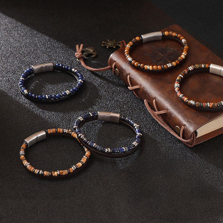 Buddha Stones Bracciale in pelle con perline di lapislazzuli occhio di tigre - image 10