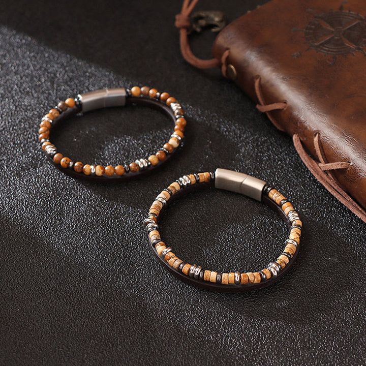 Buddha Stones Bracciale in pelle con perline di lapislazzuli occhio di tigre - image 11