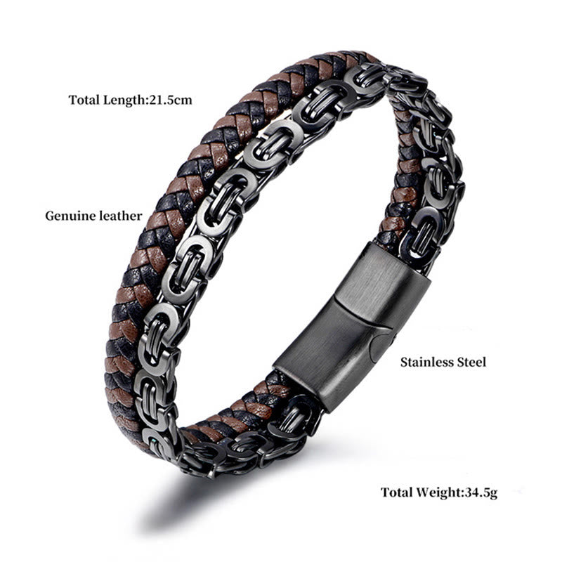 Buddha Stones Bracciale a maglie con doppio giro in pelle intrecciata e design a bilanciere. - image 3