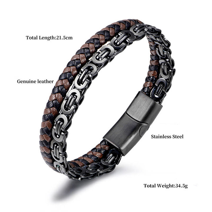 Buddha Stones Bracciale a maglie con doppio giro in pelle intrecciata e design a bilanciere. - image 3